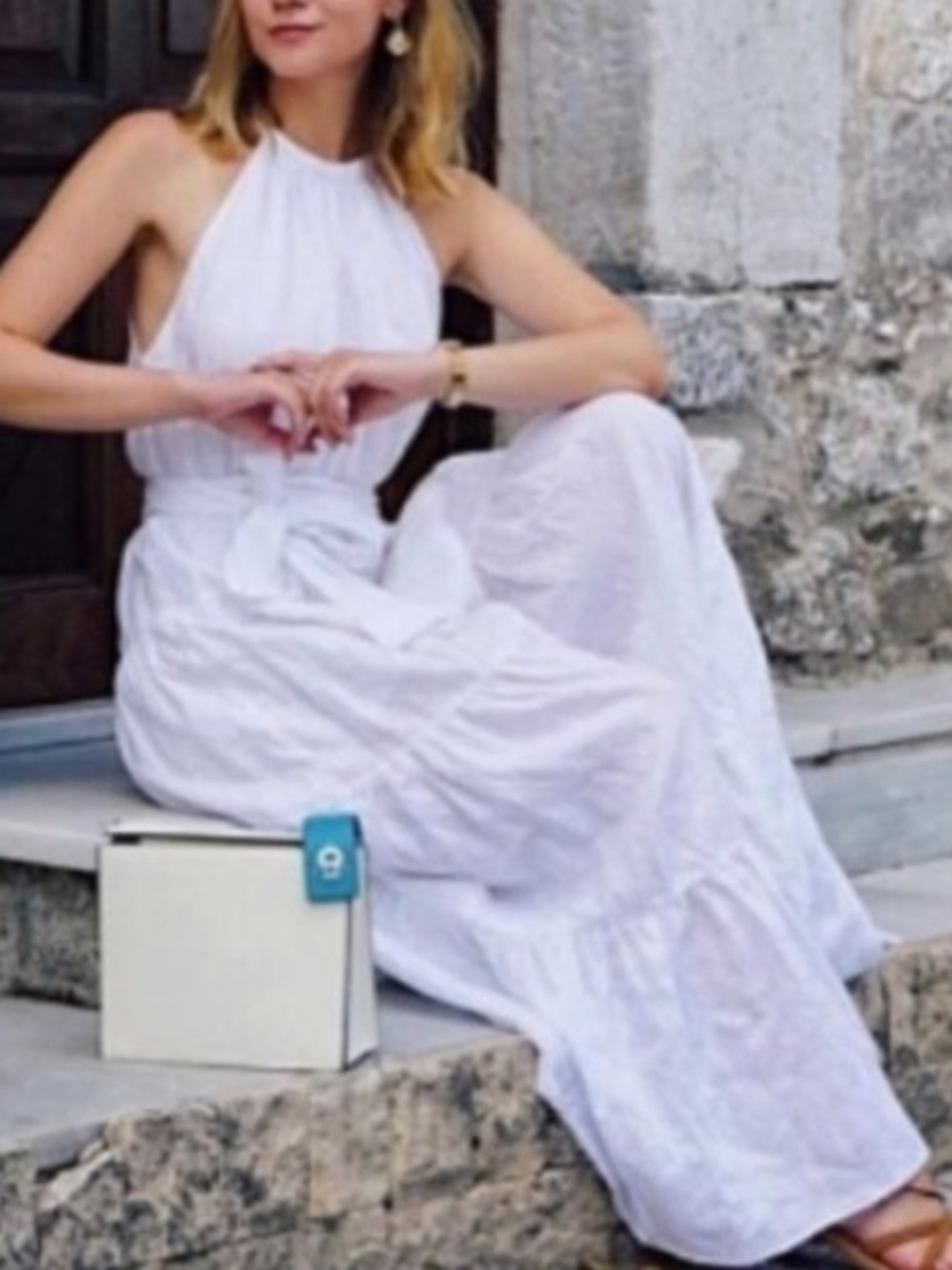 ⬆️ ZARA WHITE 100% LINEN HALTER BELTED FULLY LINED MAXI DRESS - Picture 15 of 15